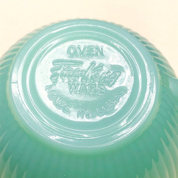 Vintage 50s FIRE KING USA Jadeite Jane Ray Teacup and Saucer Set: MCM Glassware - Picture 7 of 11